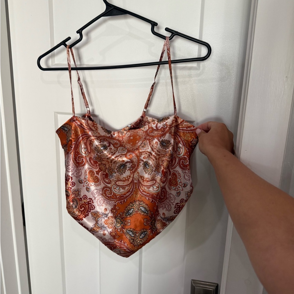 Elegant Paisley Satin Camisole - Orange